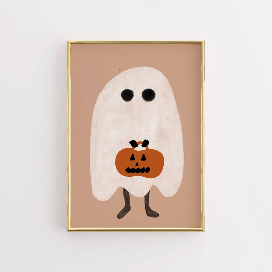 Minimal Ghost Halloween Print – Cute Pumpkin Trick or Treat Wall Art