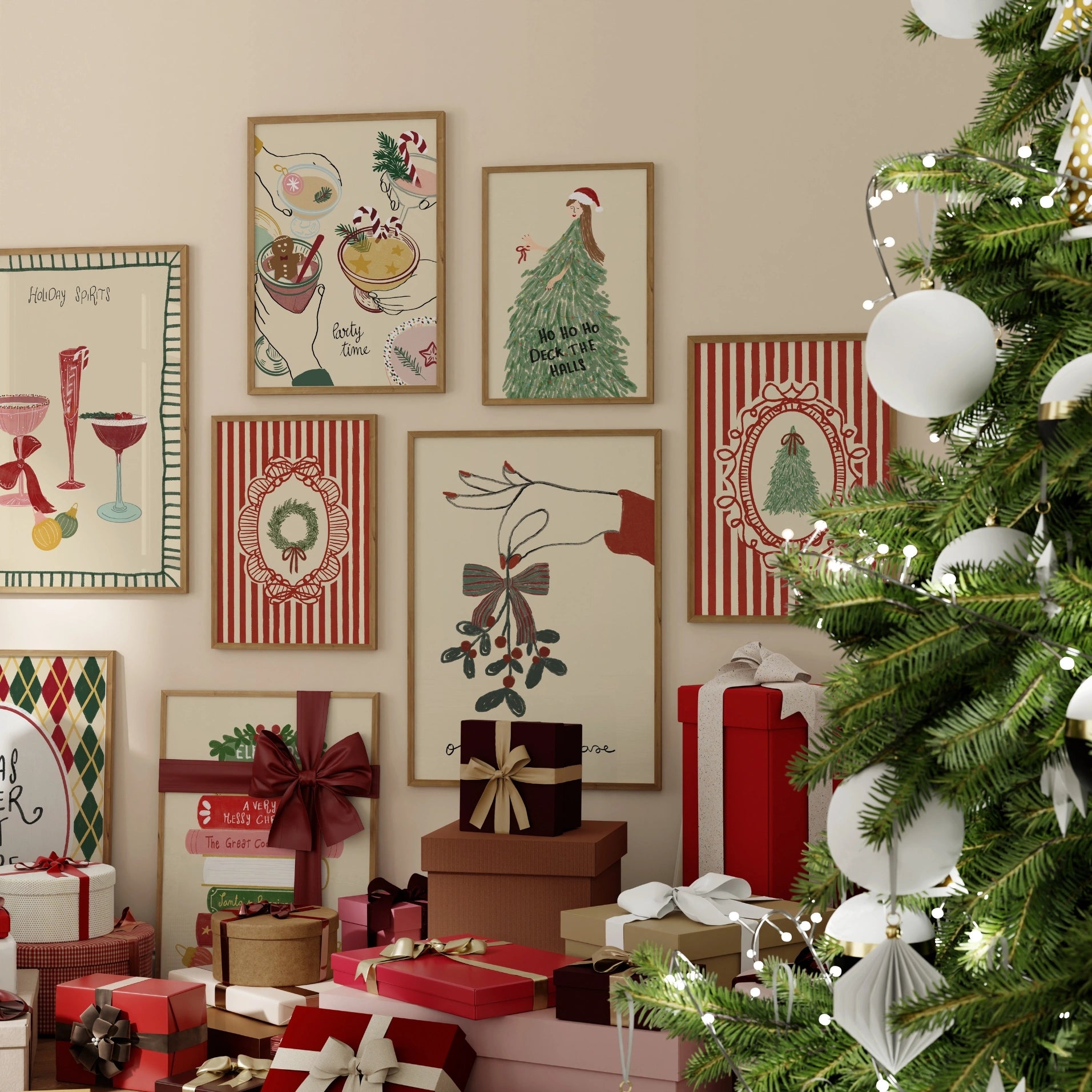 Hand-Drawn Trendy Holiday Set of 16 Prints