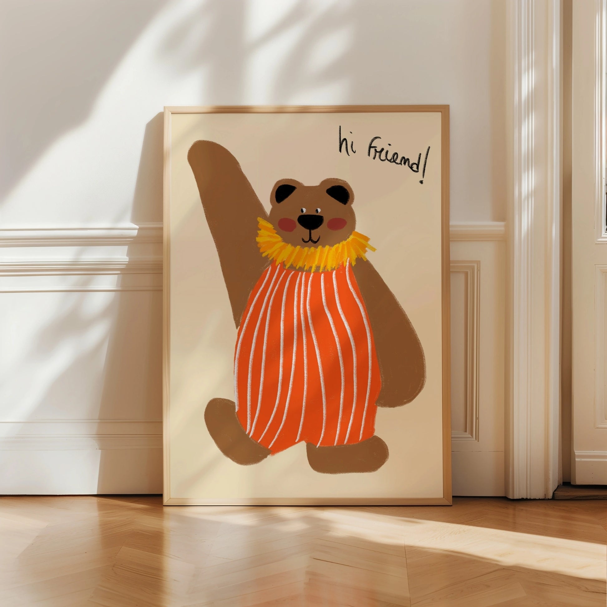 Friendly Bear Wall Art – Cute Nursery Print for Kids Room Decor