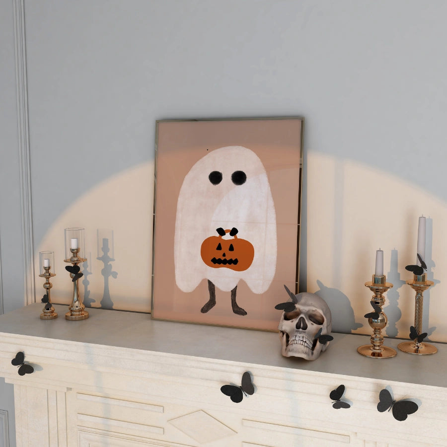Minimal Ghost Halloween Print – Cute Pumpkin Trick or Treat Wall Art