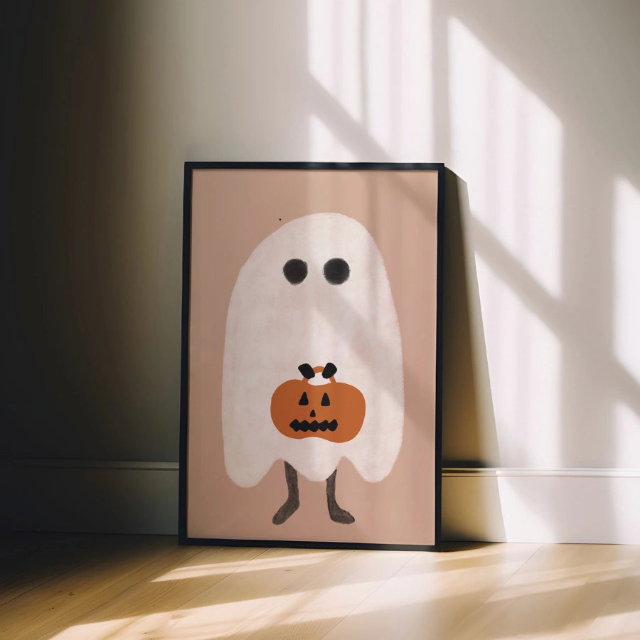 Minimal Ghost Halloween Print – Cute Pumpkin Trick or Treat Wall Art