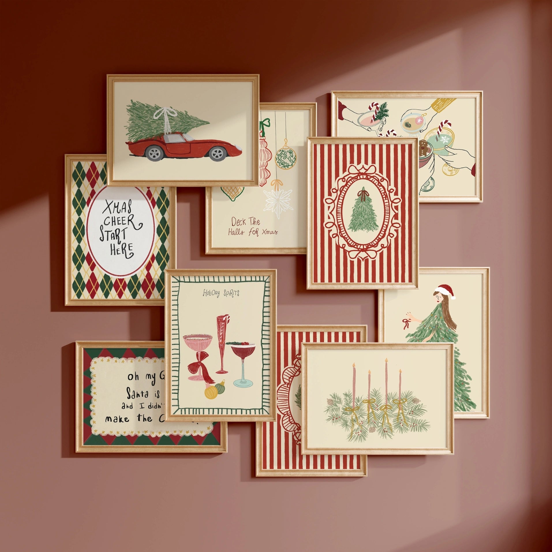 Hand-Drawn Trendy Holiday Set of 16 Prints