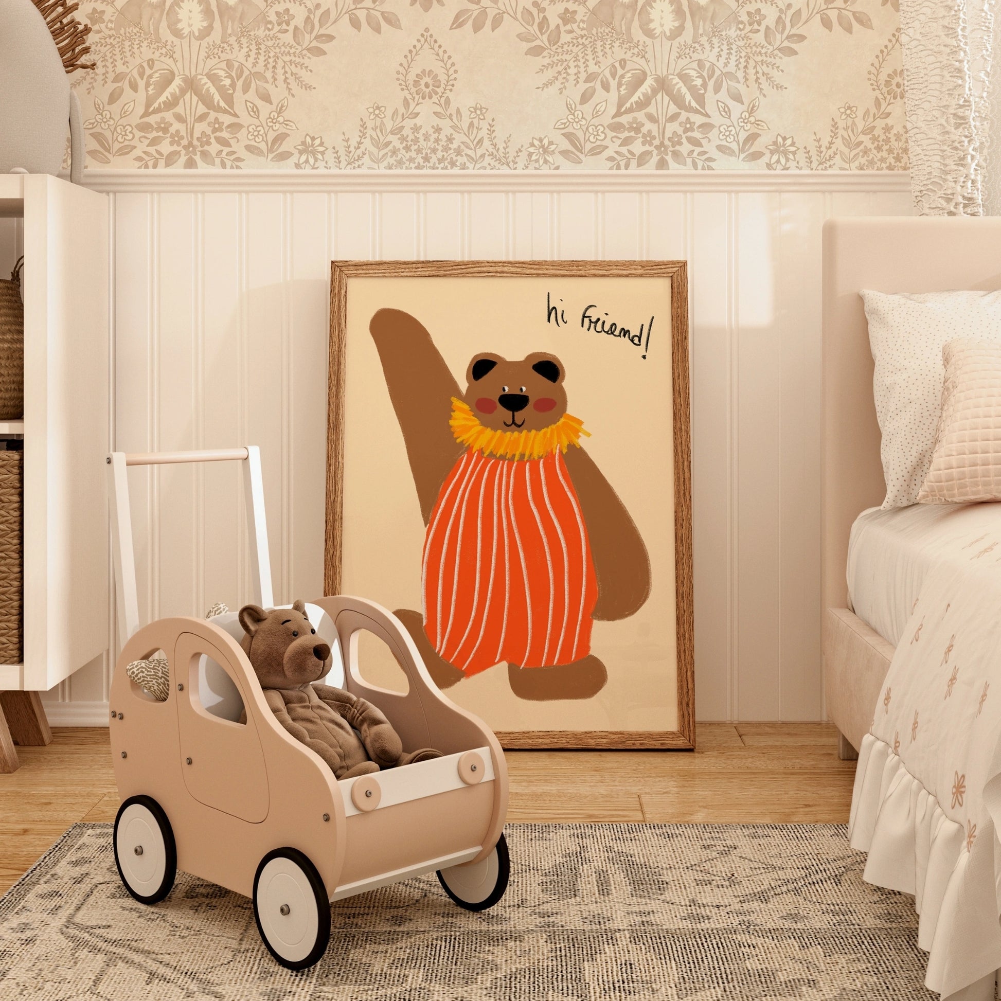 Friendly Bear Wall Art – Cute Nursery Print for Kids Room Decor