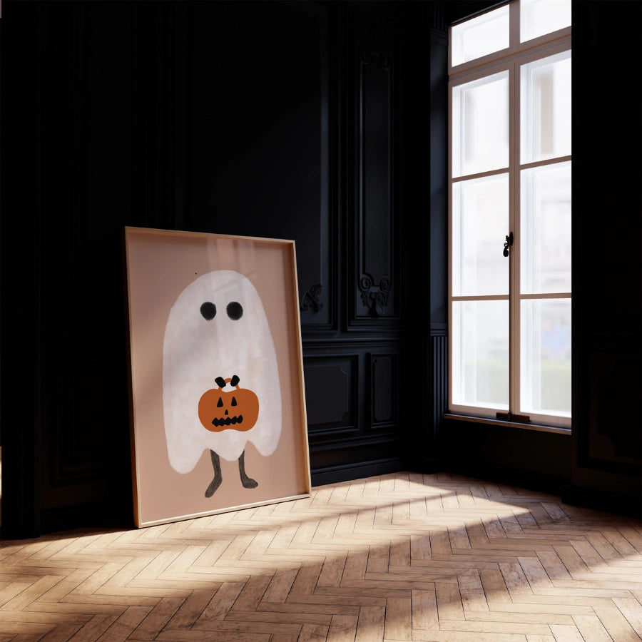 Minimal Ghost Halloween Print – Cute Pumpkin Trick or Treat Wall Art
