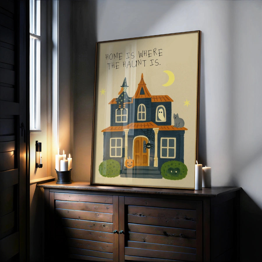 Haunted House Halloween Print – Cute Witch Wall Art