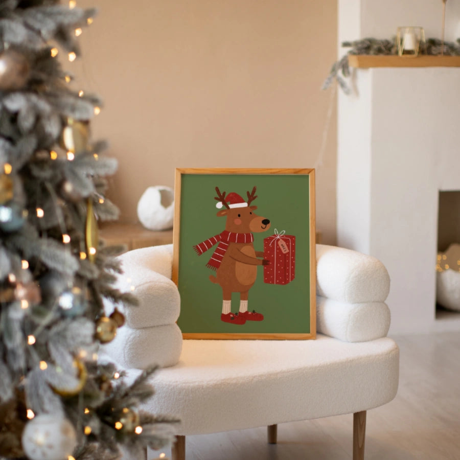 Reindeer Christmas Wall Art - Cute Holiday Gift Print
