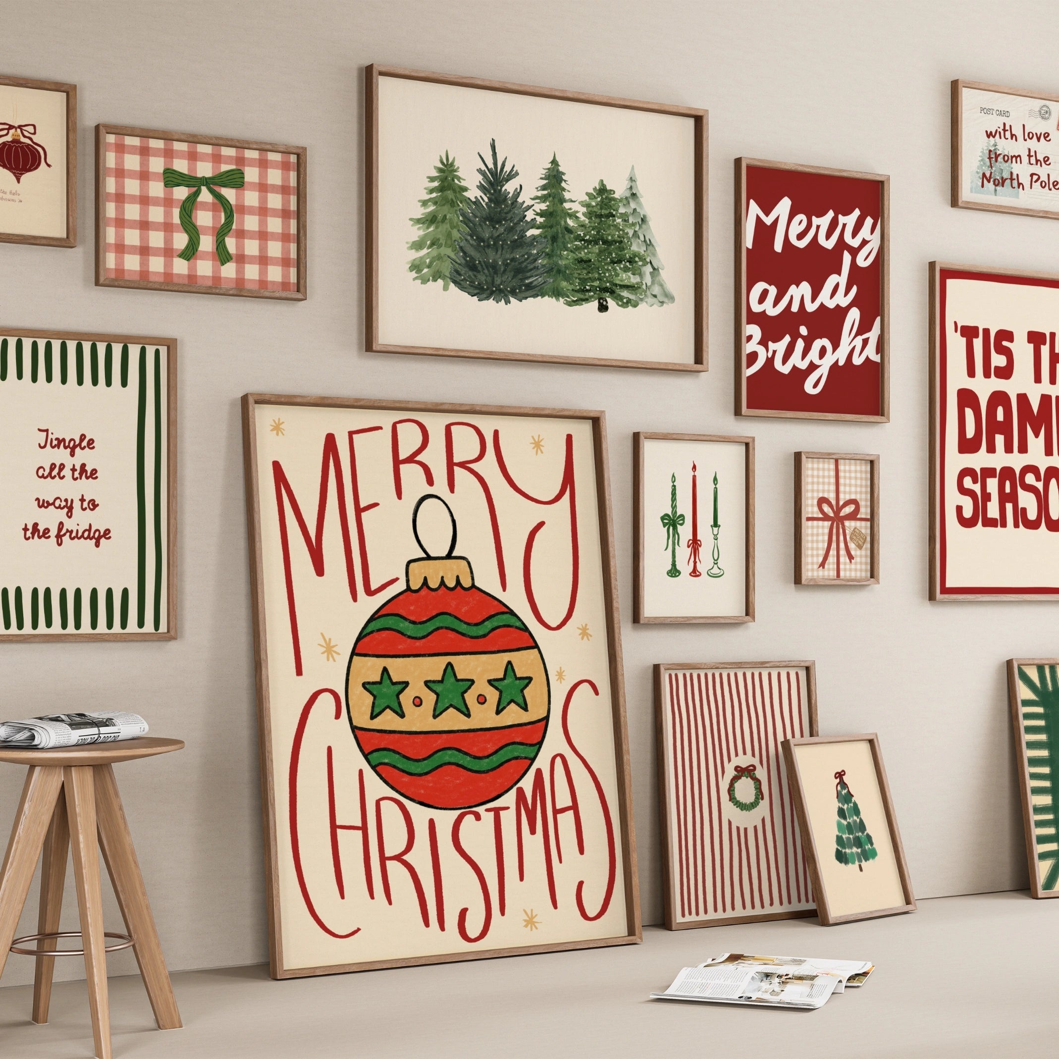 Hand-Drawn Holiday Set of 16 Prints