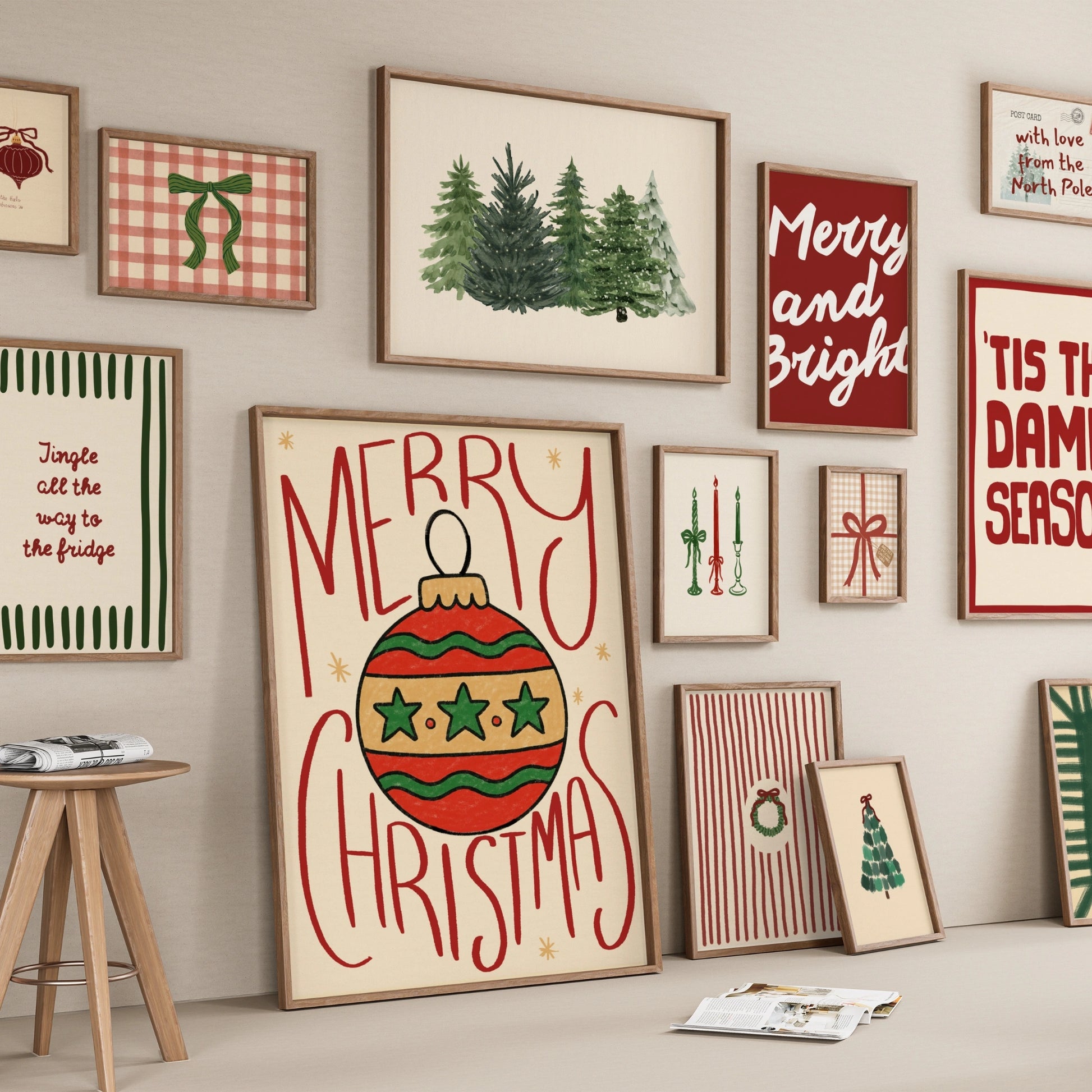 Hand-Drawn Holiday Set of 16 Prints