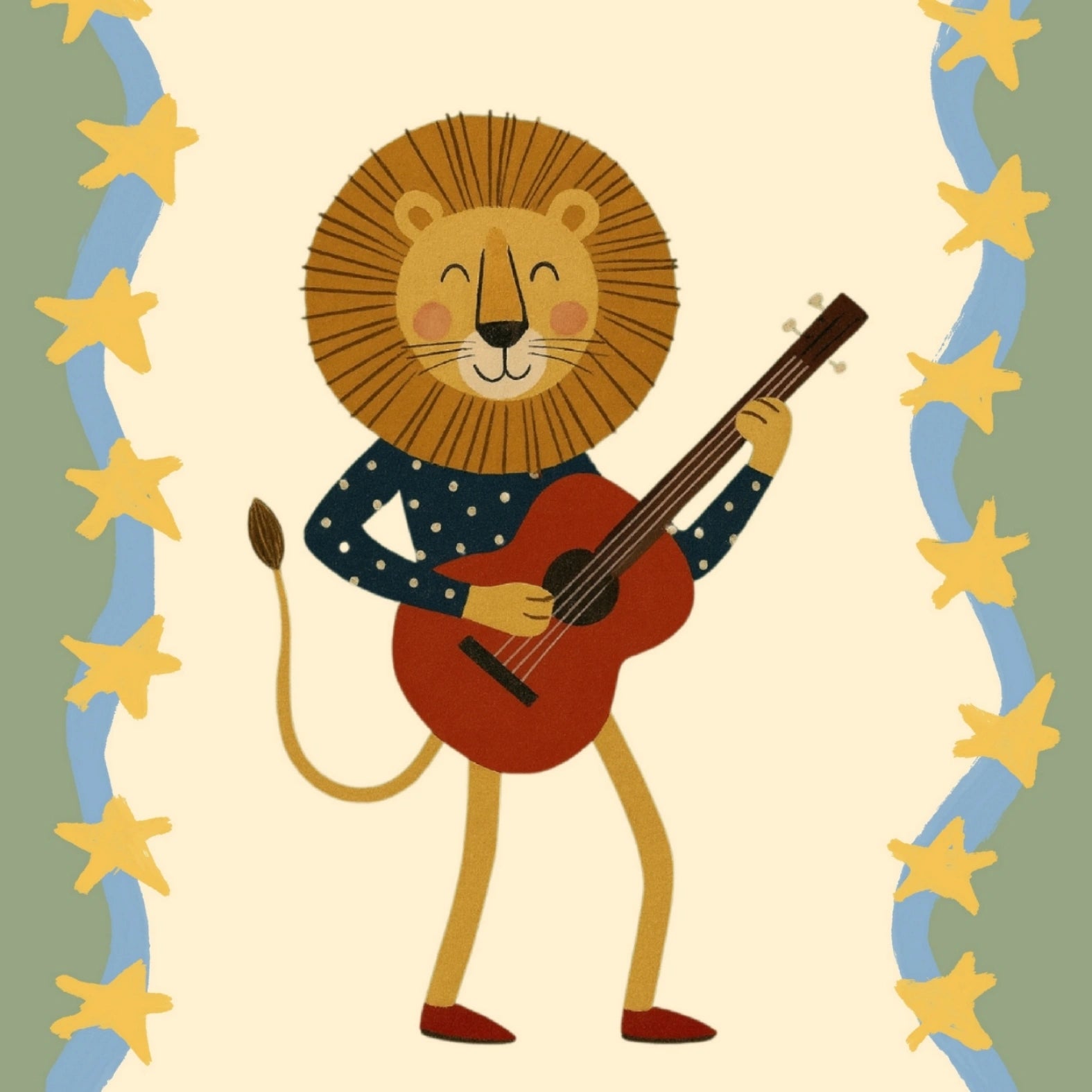 Lion Playing Guitar Nursery Print