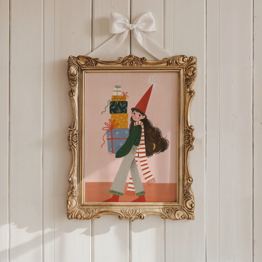 Christmas Gifts Wall Art – Cute Girl Carrying Presents