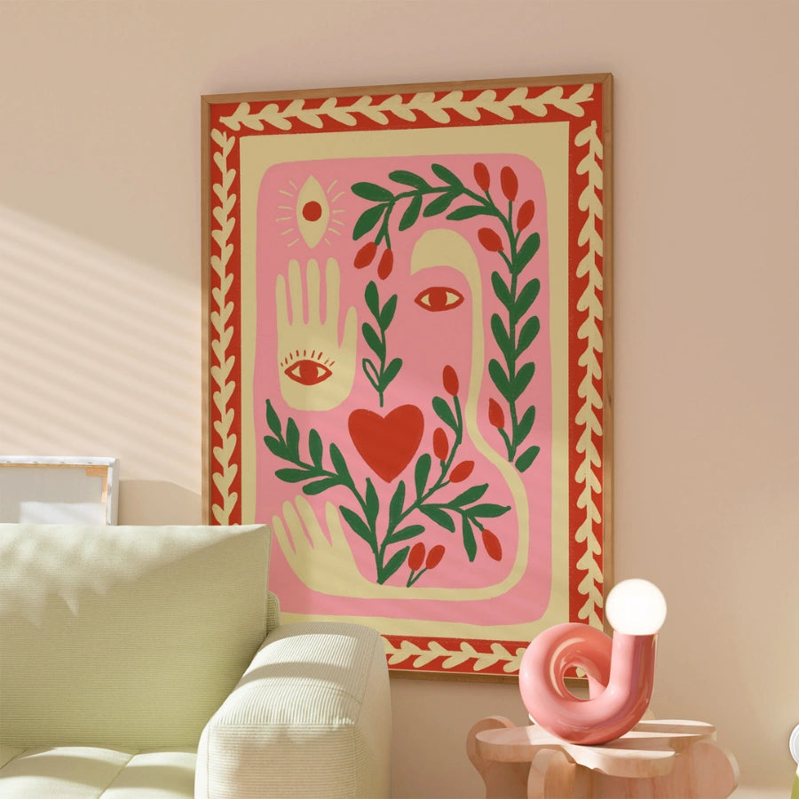 Arte murale Boho con simboli sacri - Stampa estetica bohémien 