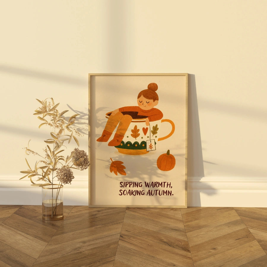 Cozy Autumn Tea Wall Art – Rustic Thanksgiving Print
