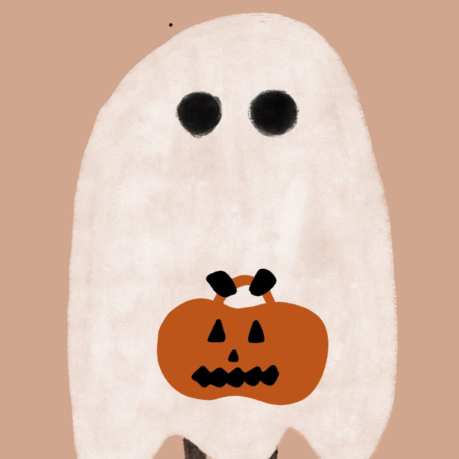 Minimal Ghost Halloween Print – Cute Pumpkin Trick or Treat Wall Art