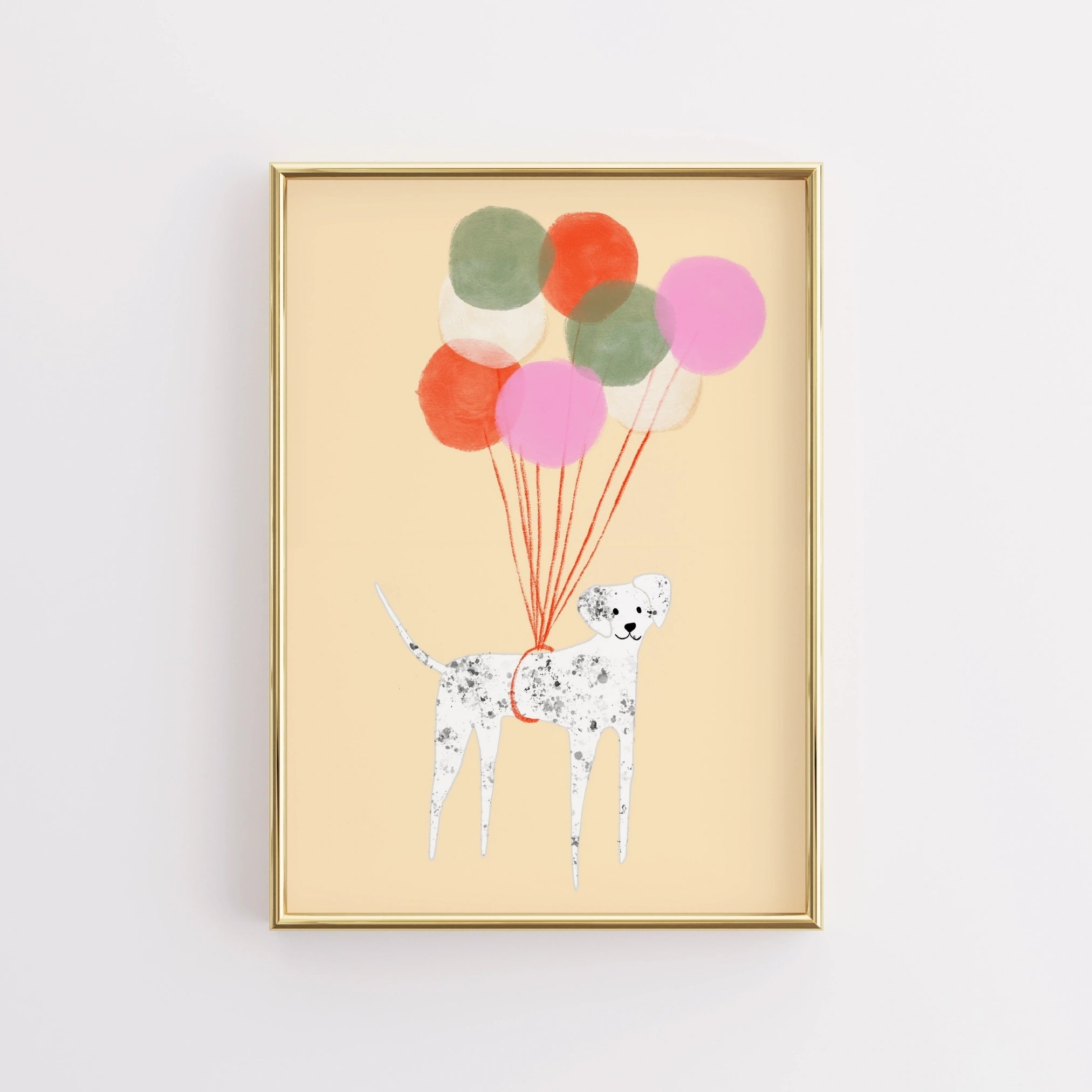 Floating Dog Wall Art – Balloon Nursery Print for Kids Room Decor
