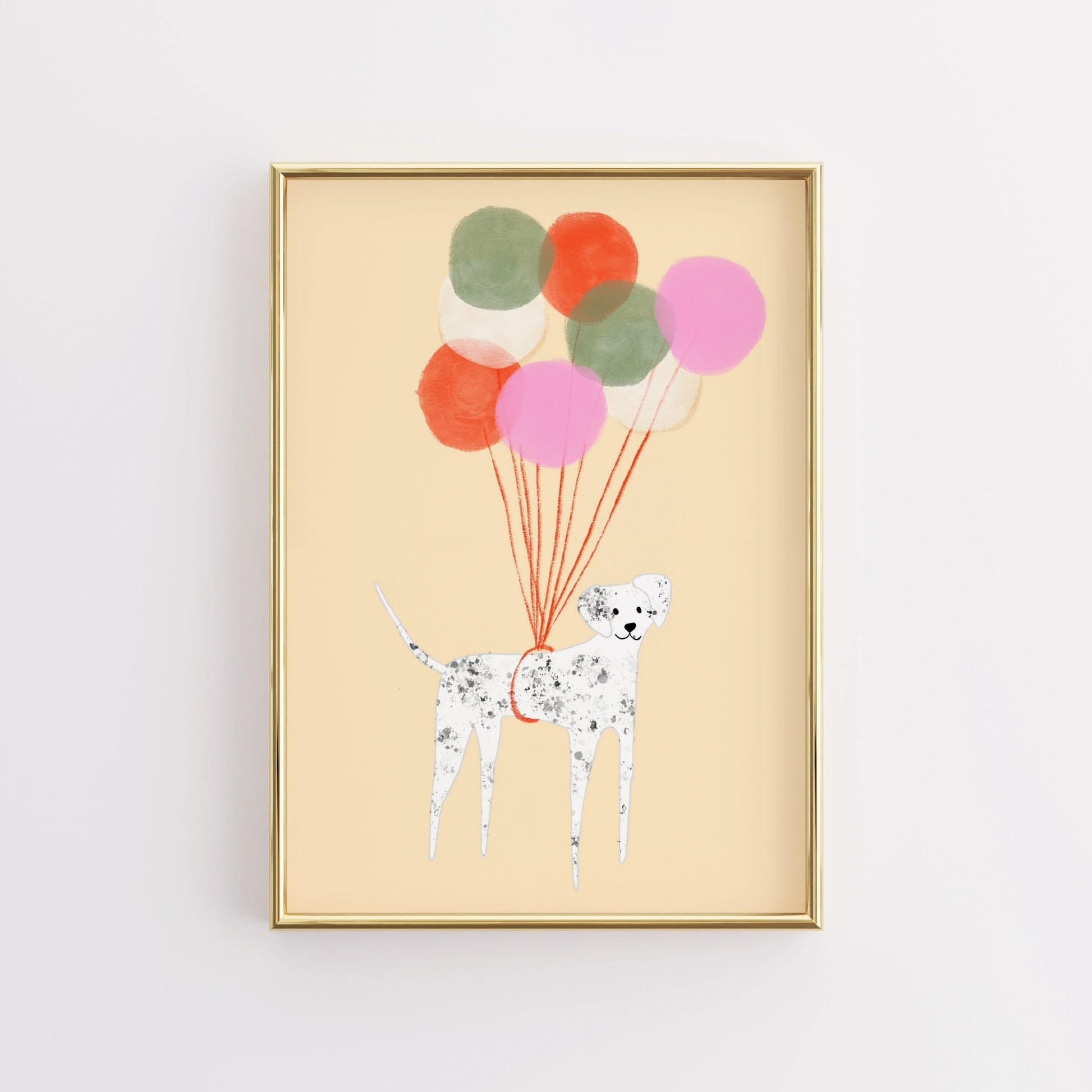 Floating Dog Wall Art – Balloon Nursery Print for Kids Room Decor