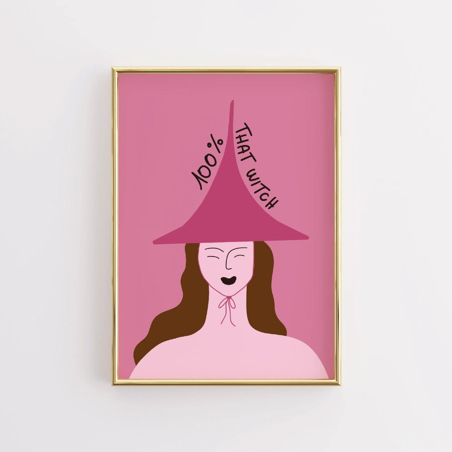 Confident Witch Wall Art – 100% That Witch Pink Halloween Print