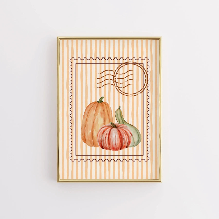 Arte murale con zucca ad acquerello - Stampa del raccolto autunnale