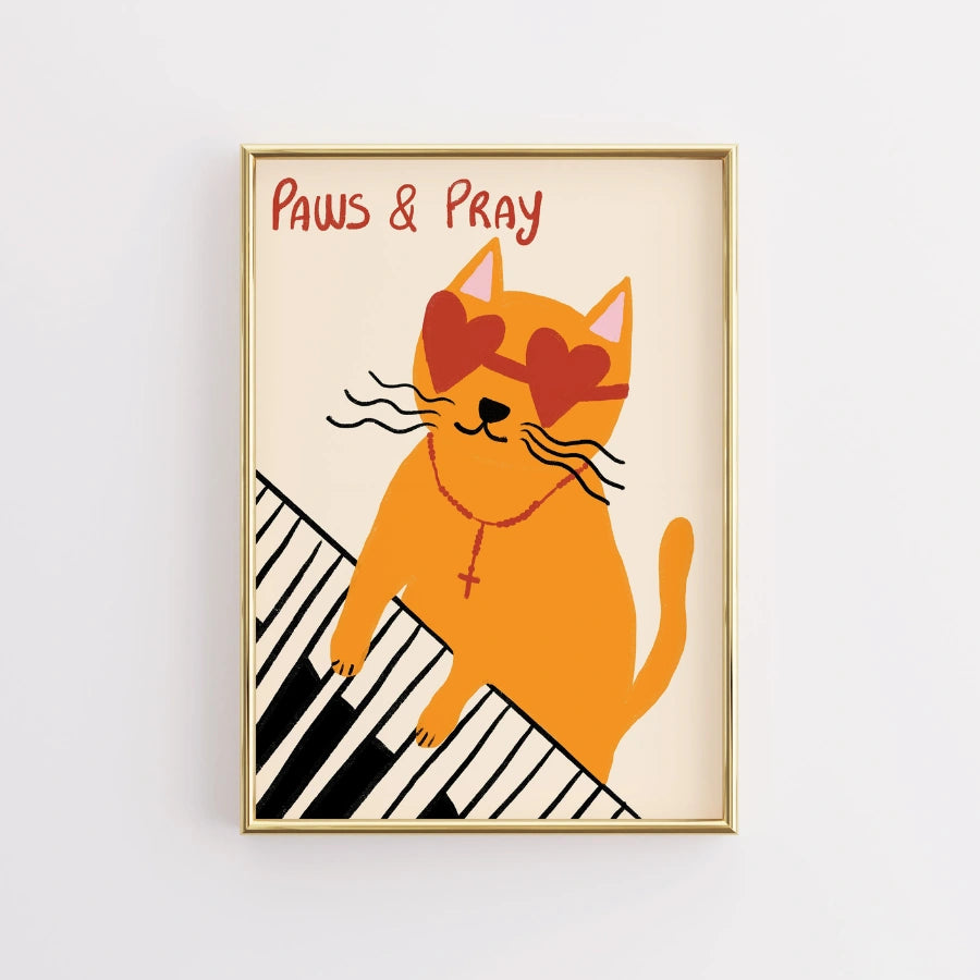 Paws & Pray Christian Wall Art – Funny Cat Faith Print