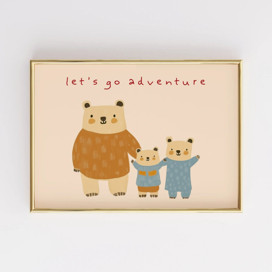 Bear Family Nursery Print – Cute Animal Wall Art for Boys