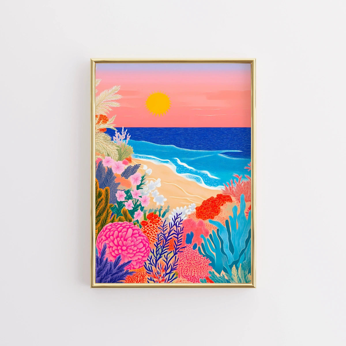 Tropical Beach Sunset Wall Art – Colorful Ocean Print