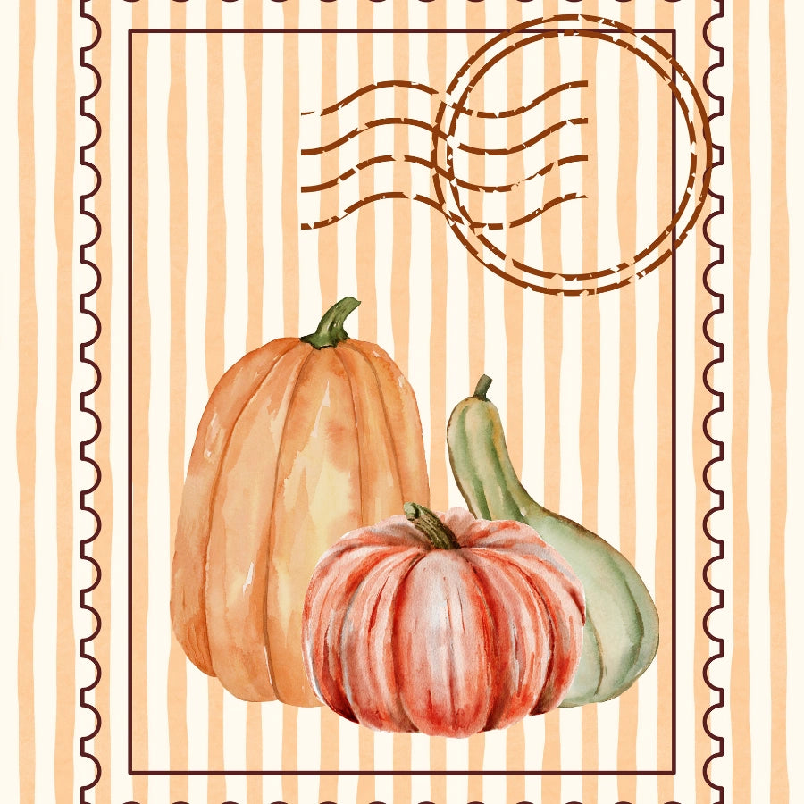 Arte murale con zucca ad acquerello - Stampa del raccolto autunnale