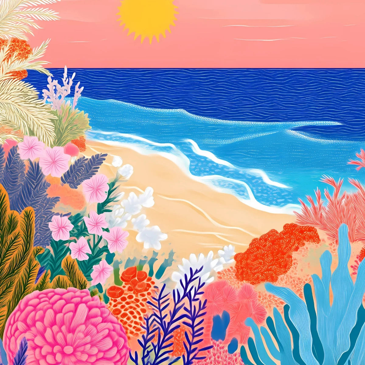 Tropical Beach Sunset Wall Art – Colorful Ocean Print