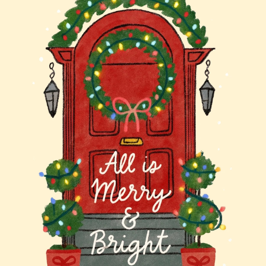 Christmas Door Wall Art - Merry and Bright Holiday Print