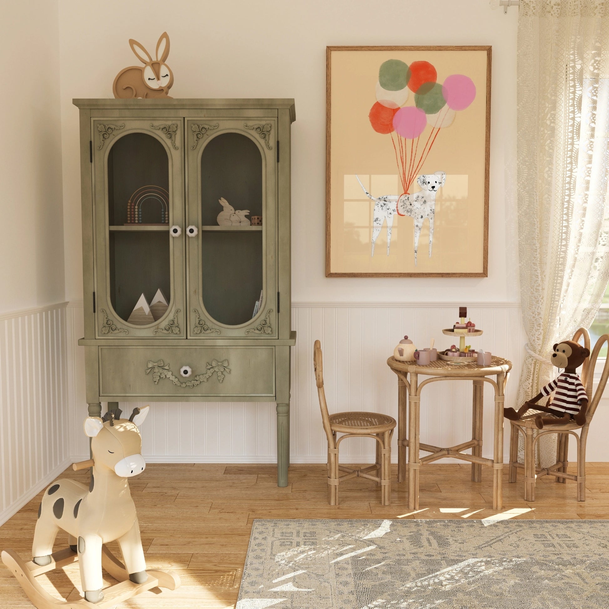 Floating Dog Wall Art – Balloon Nursery Print for Kids Room Decor