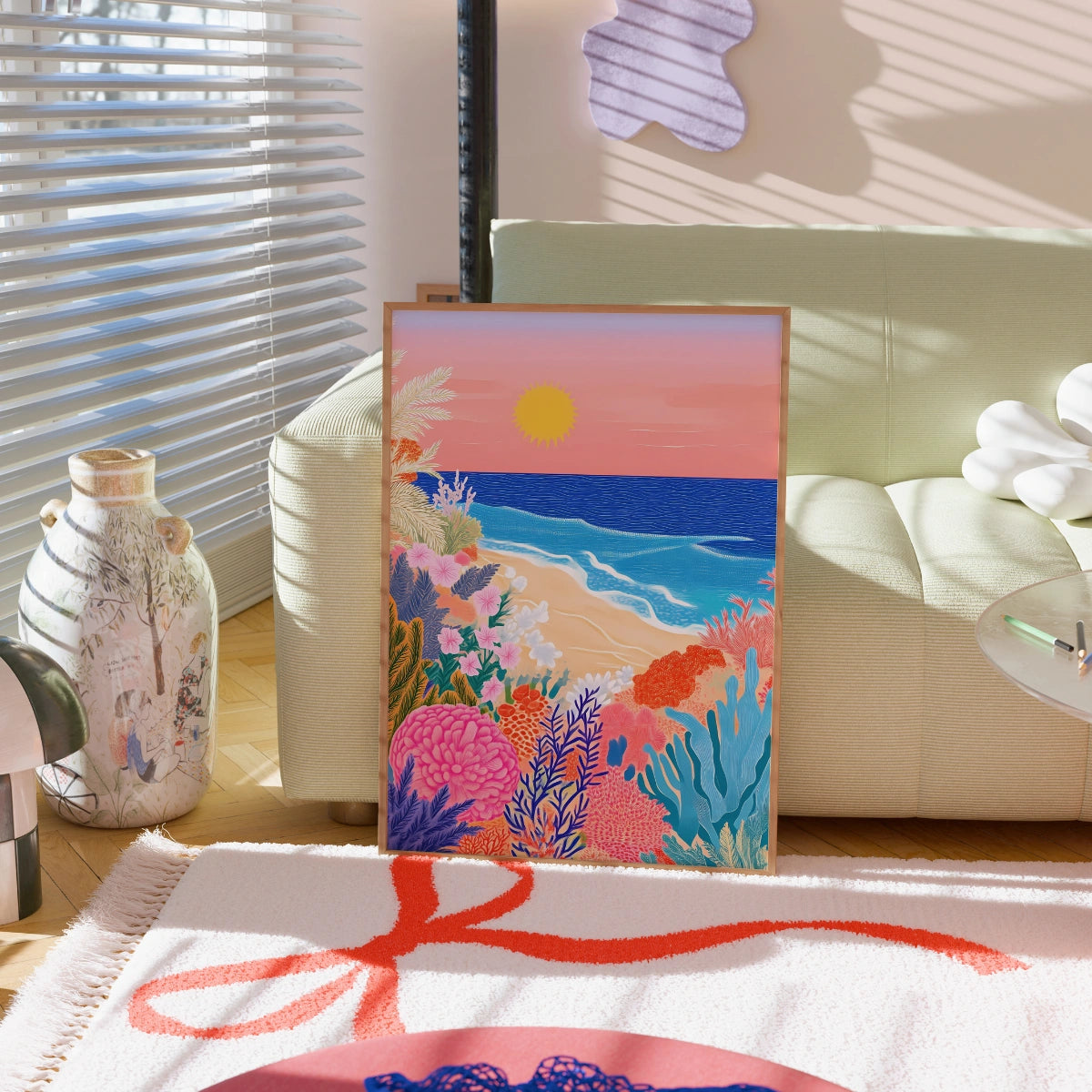 Tropical Beach Sunset Wall Art – Colorful Ocean Print