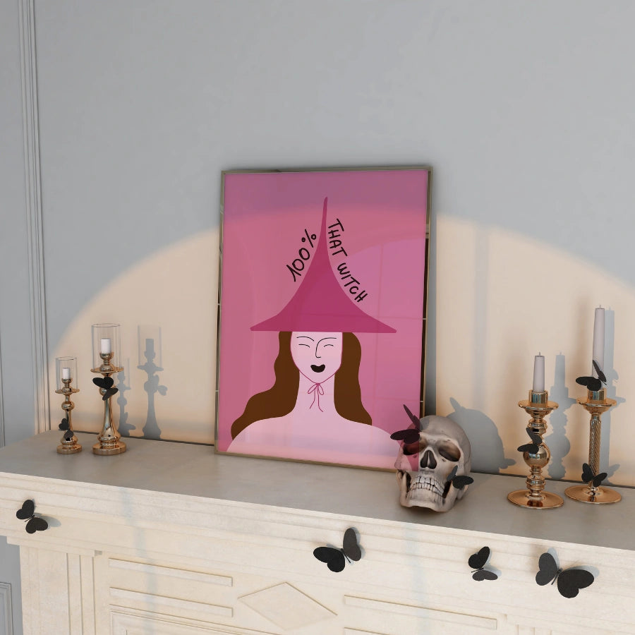Confident Witch Wall Art – 100% That Witch Pink Halloween Print