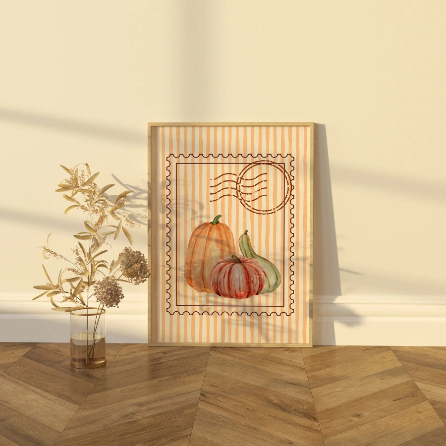 Arte murale con zucca ad acquerello - Stampa del raccolto autunnale