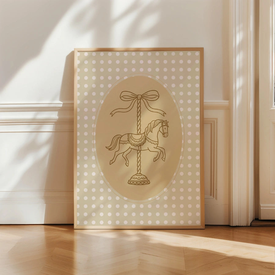 Rocking Horse Nursery Print - Cute Carousel Wall Art for Kids
