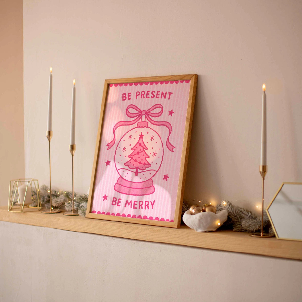 Pink Snow Globe Christmas Print