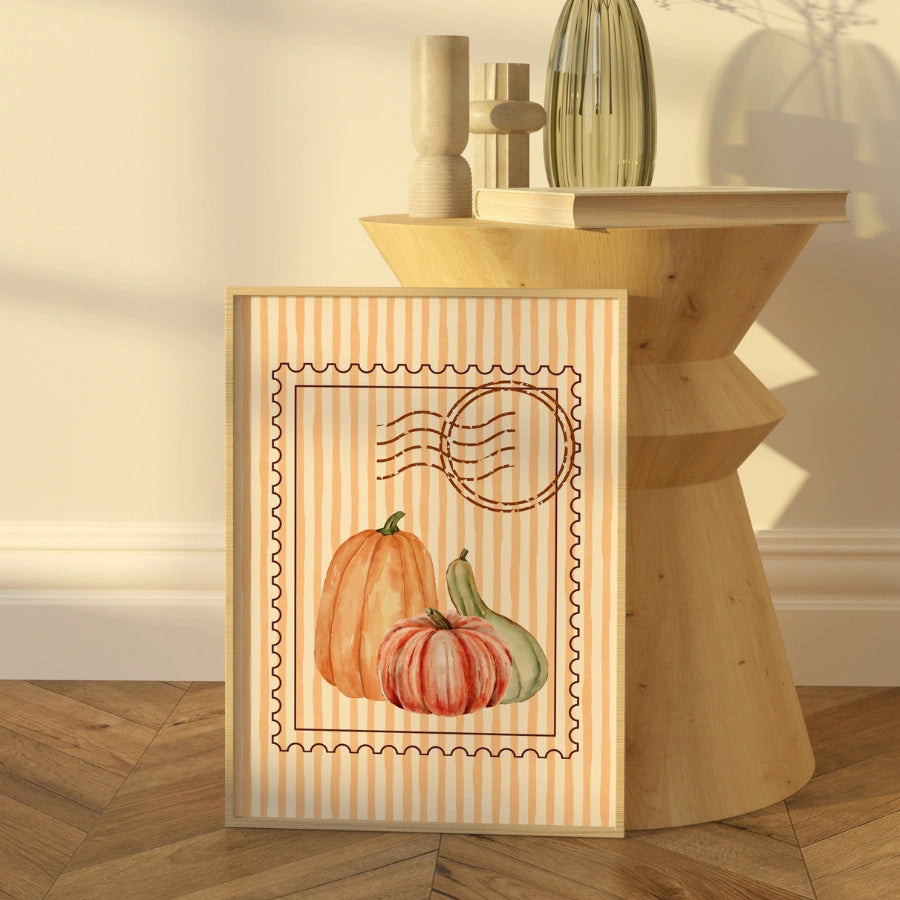 Arte murale con zucca ad acquerello - Stampa del raccolto autunnale