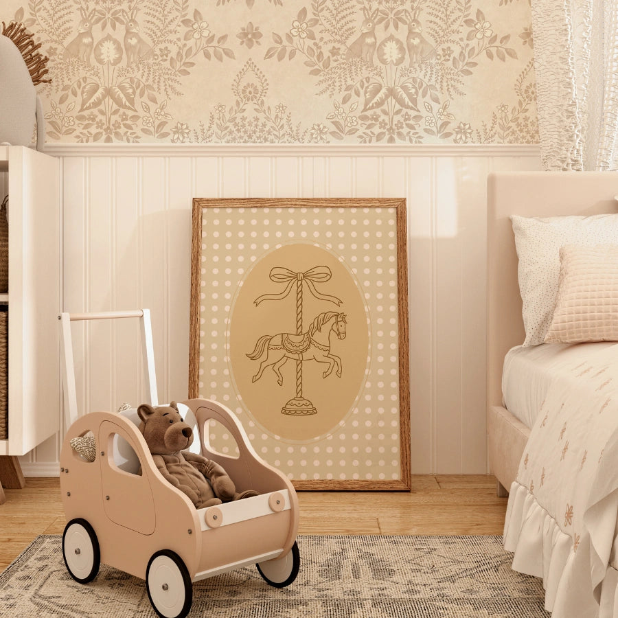 Rocking Horse Nursery Print - Cute Carousel Wall Art for Kids
