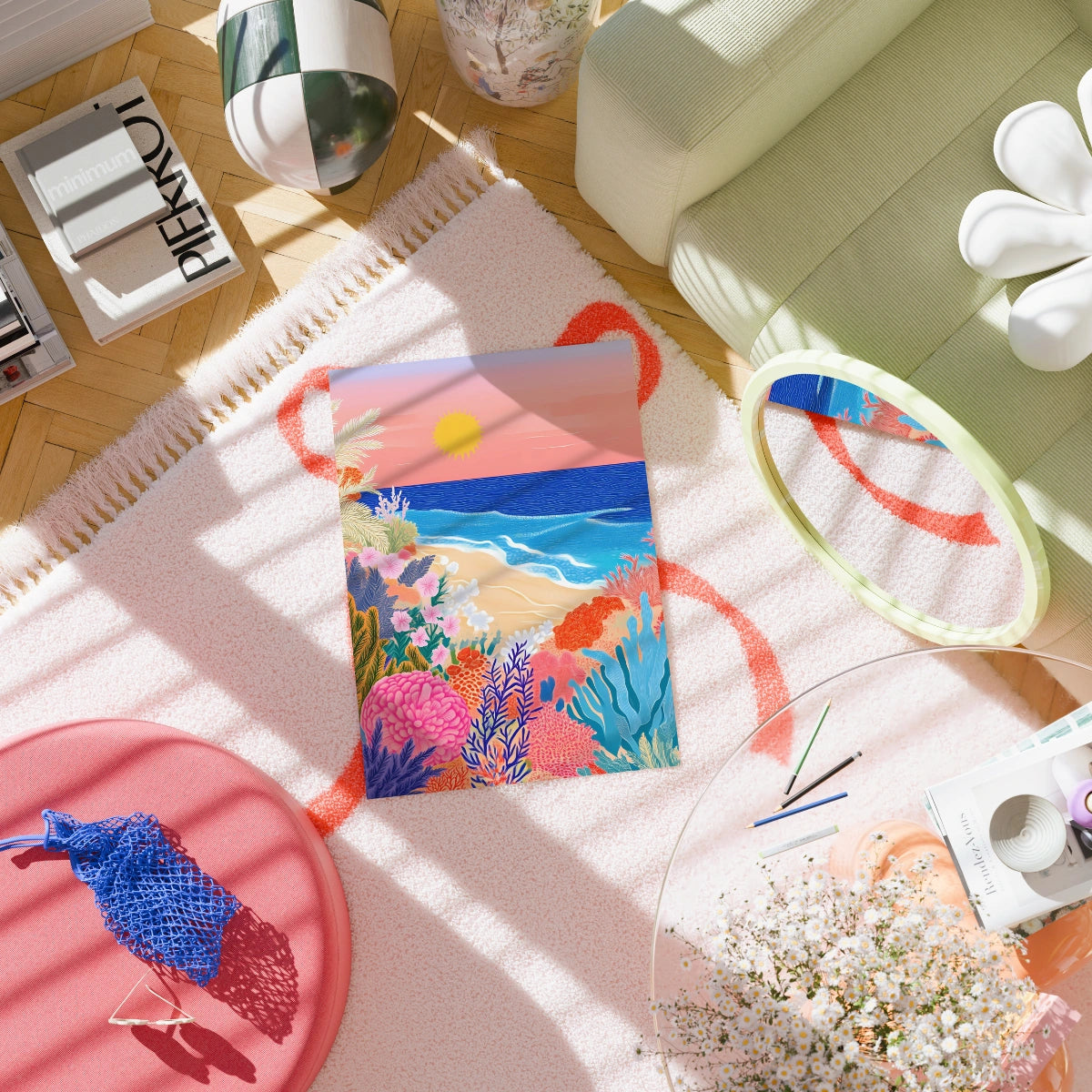 Tropical Beach Sunset Wall Art – Colorful Ocean Print