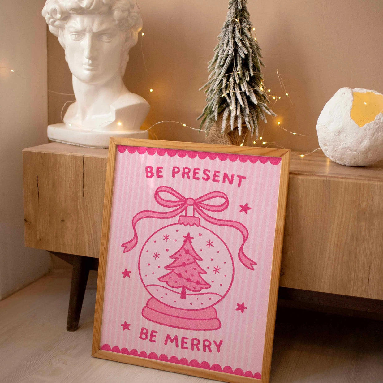 Pink Snow Globe Christmas Print