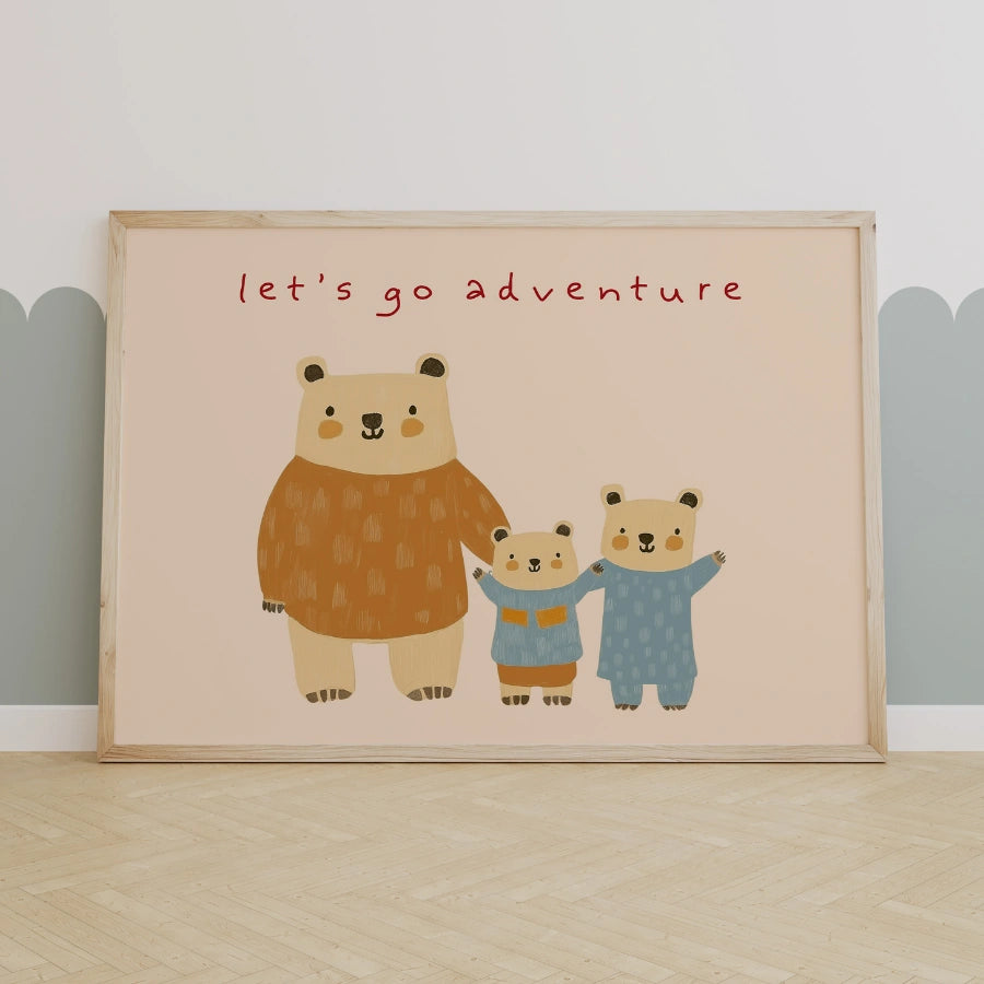 Bear Family Nursery Print – Cute Animal Wall Art for Boys