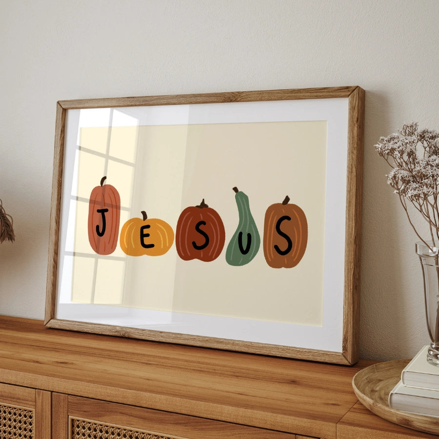 Jesus Pumpkin Wall Art - Faith Inspired Seasonal Artwork