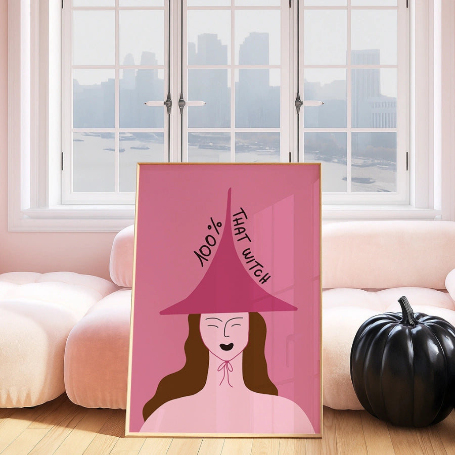 Confident Witch Wall Art – 100% That Witch Pink Halloween Print