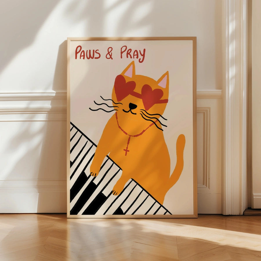 Paws &amp; Pray Christian Wall Art – Stampa divertente con gatto e fede