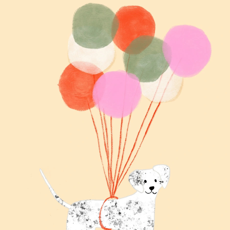 Floating Dog Wall Art – Balloon Nursery Print for Kids Room Decor