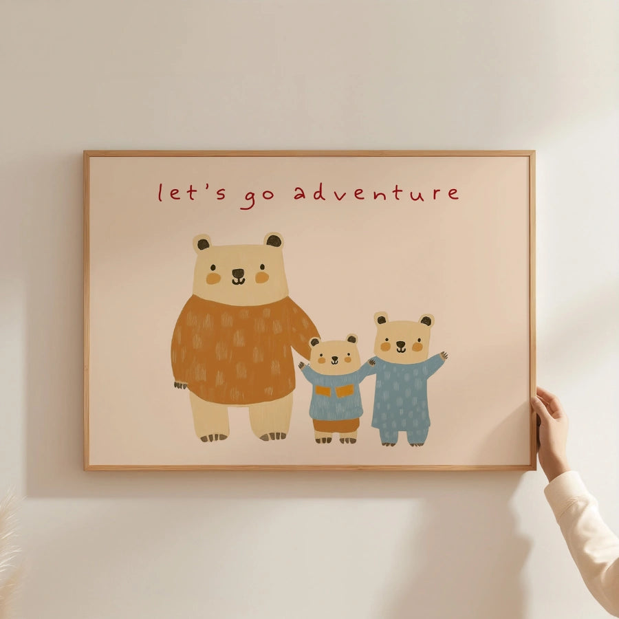 Bear Family Nursery Print – Cute Animal Wall Art for Boys
