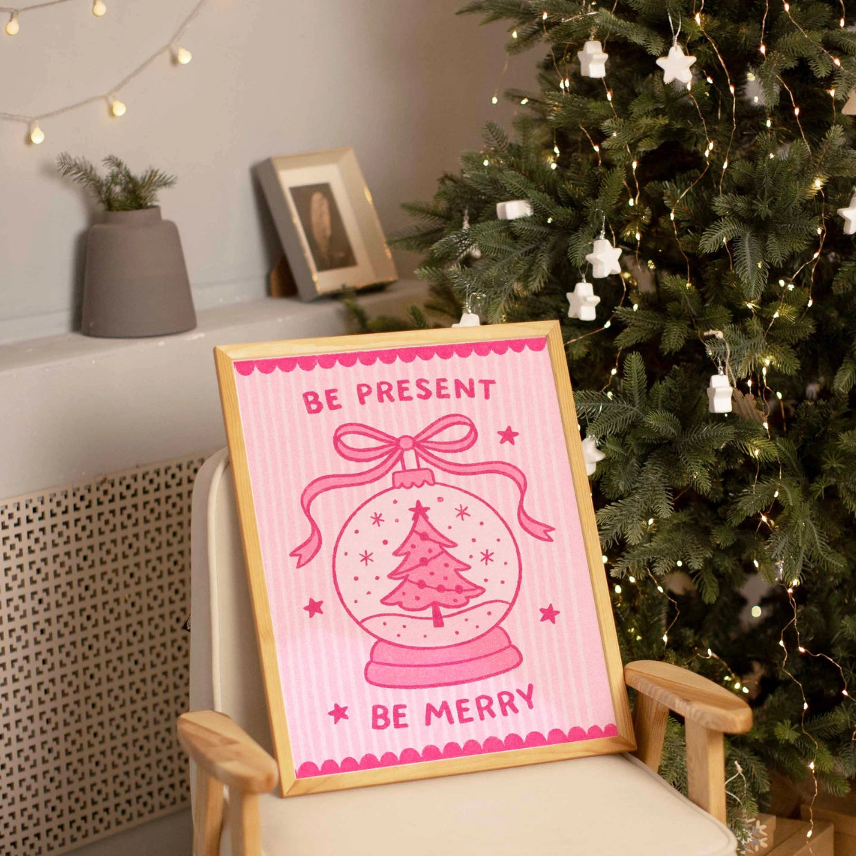 Pink Snow Globe Christmas Print