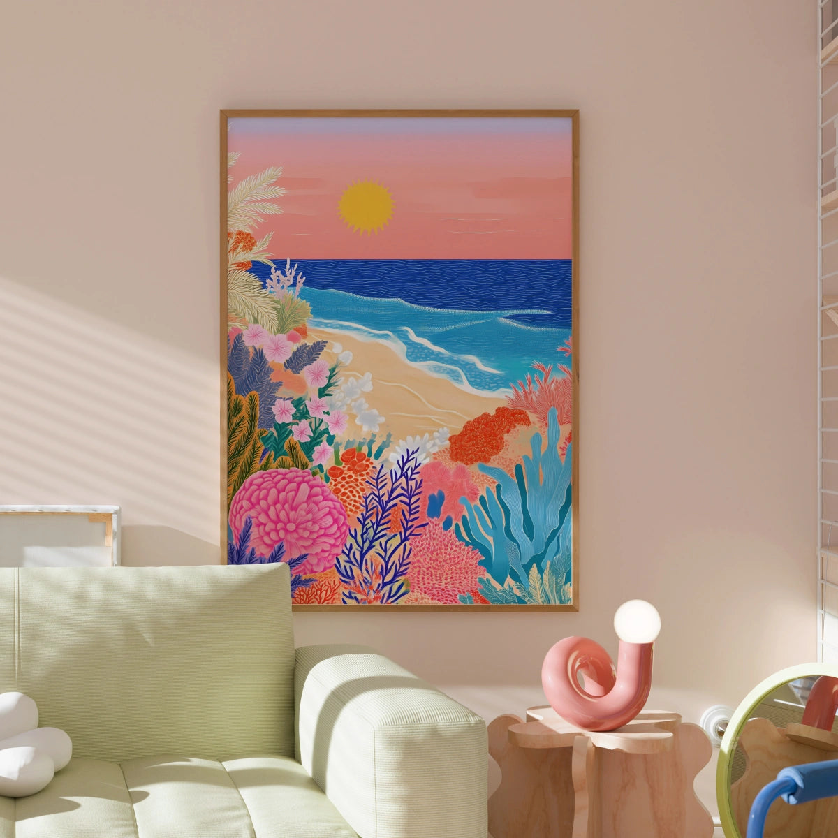 Tropical Beach Sunset Wall Art – Colorful Ocean Print