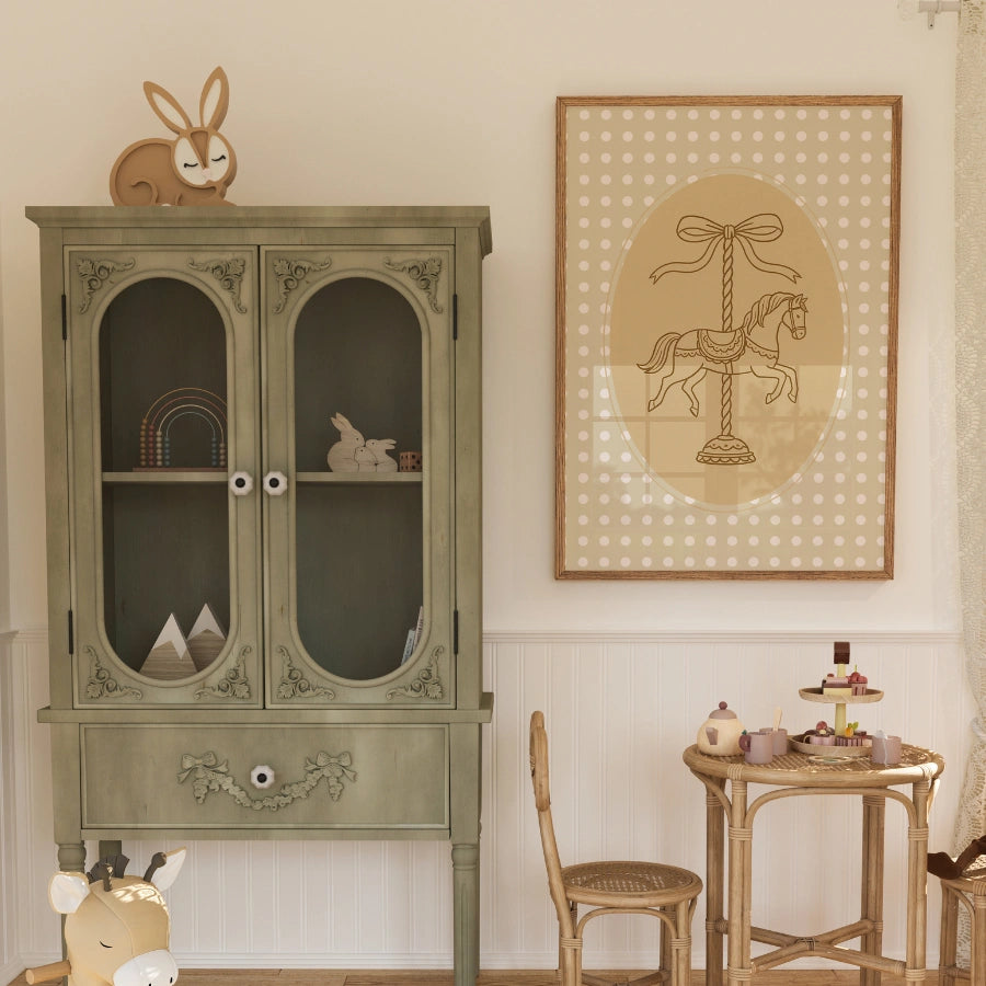 Rocking Horse Nursery Print - Cute Carousel Wall Art for Kids