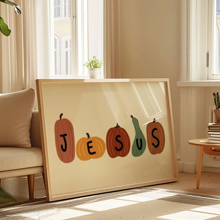 Jesus Pumpkin Wall Art - Faith Inspired Seasonal Artwork