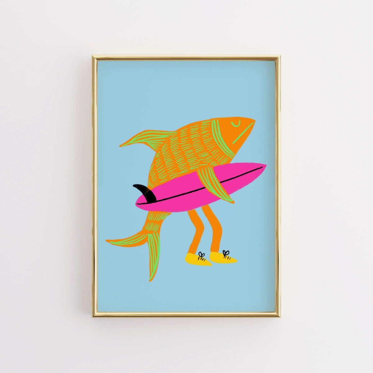 Surfer Fish Wall Art - Funny Coastal Print