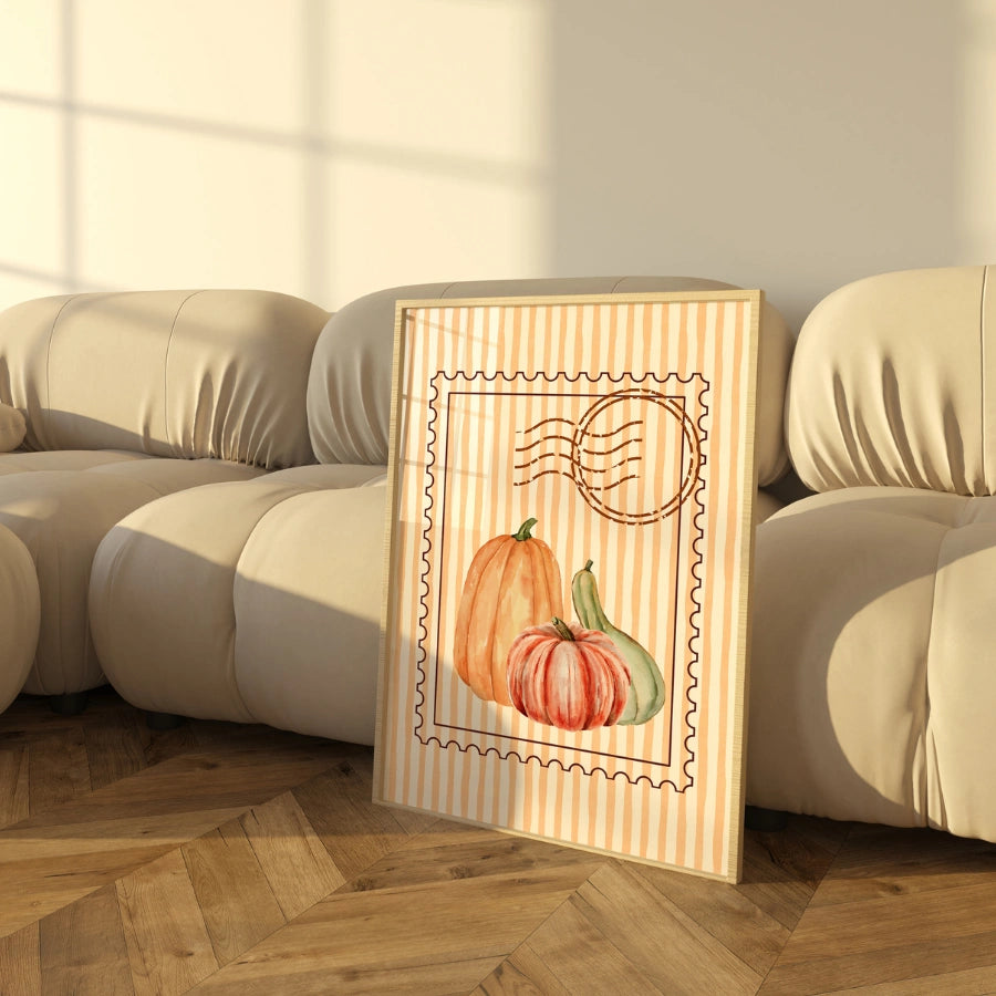 Arte murale con zucca ad acquerello - Stampa del raccolto autunnale