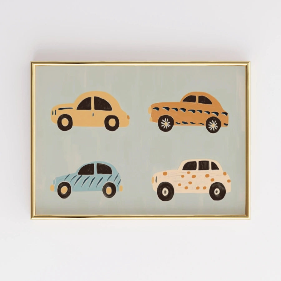 Colorful Cars Nursery Print – Cute Vehicle Wall Art for Boys